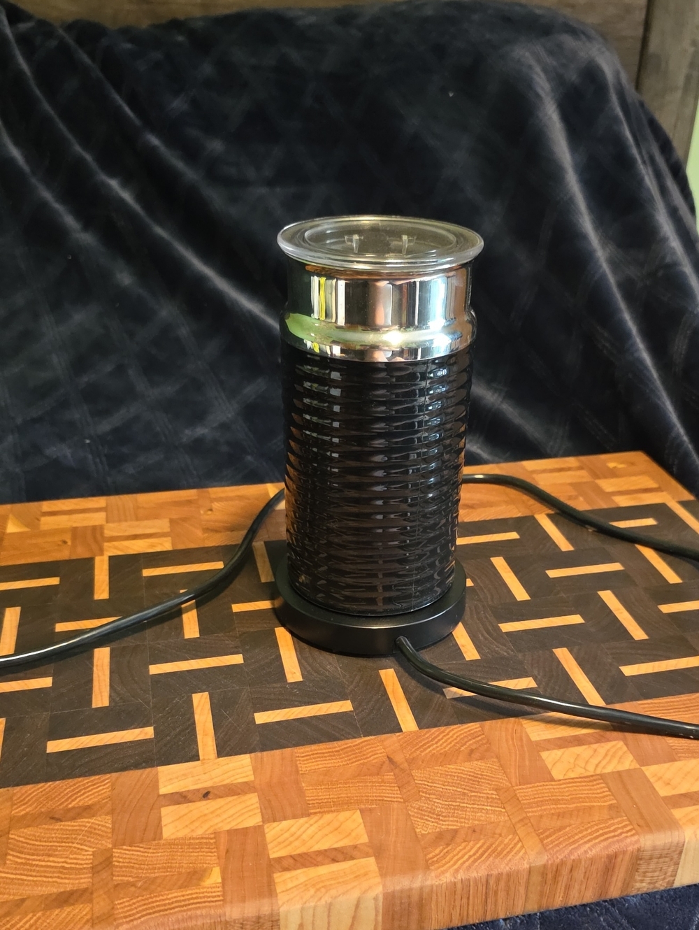 Nespresso Black Electric Milk Frother with Chrome Lid
